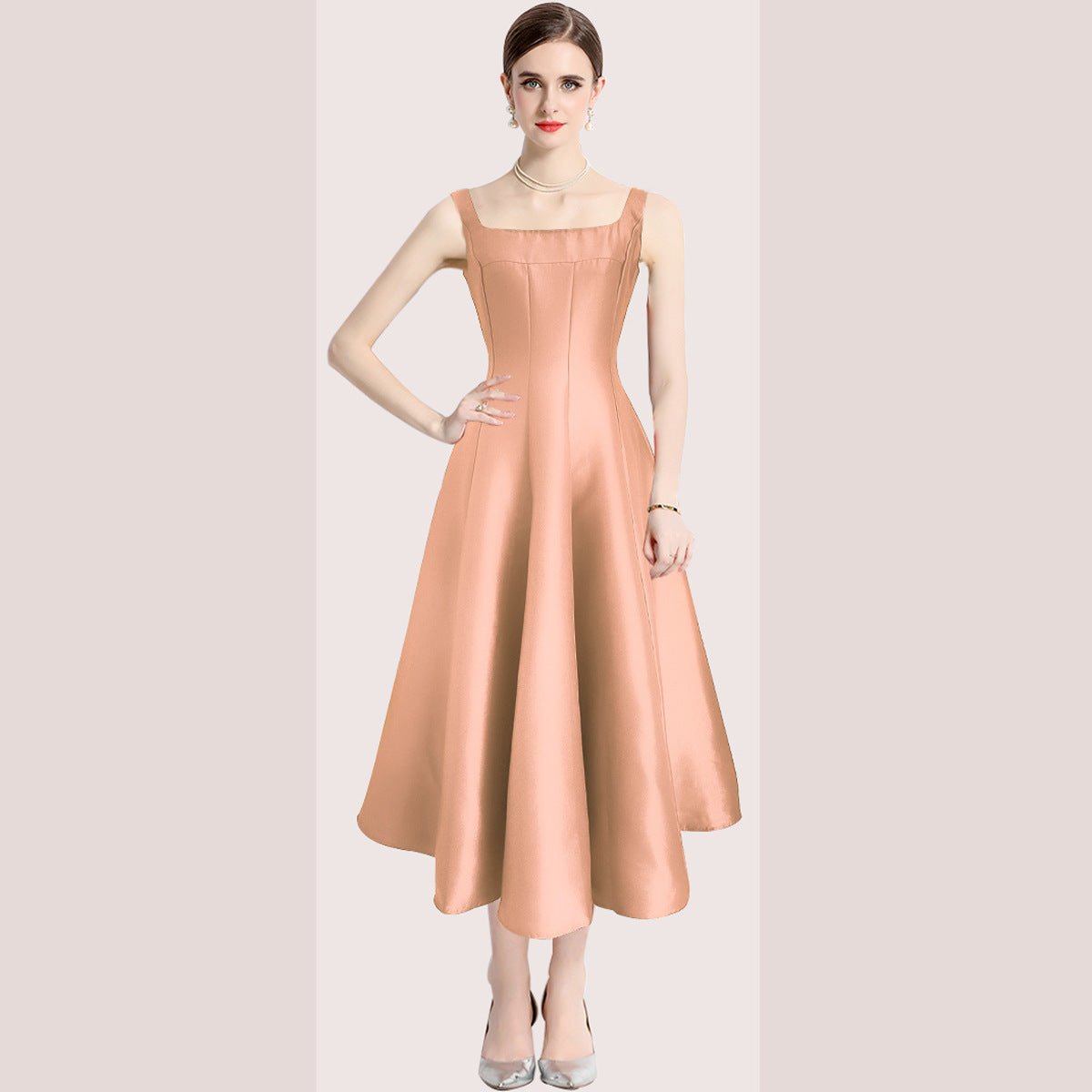 Vintage Simple Ball Evening Party Dresses-Dresses-Champagne-2XL-Free Shipping Leatheretro