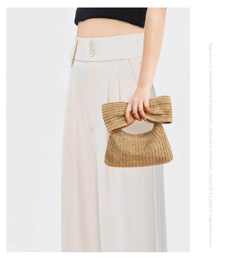 Bowknot Straw Handbag – Crossbody Boho Chic Purse for Women-khaki-24x6.5x14CM-Free Shipping Leatheretro