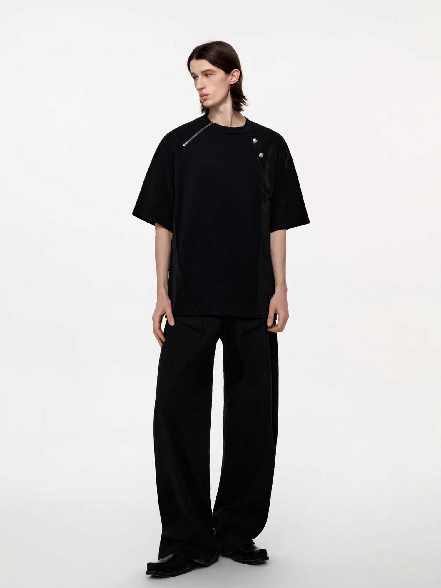 TIWILLTANG Asymmetrical Zip Layered T Shirt-T Shirt-S (Preorder)-Free Shipping Leatheretro