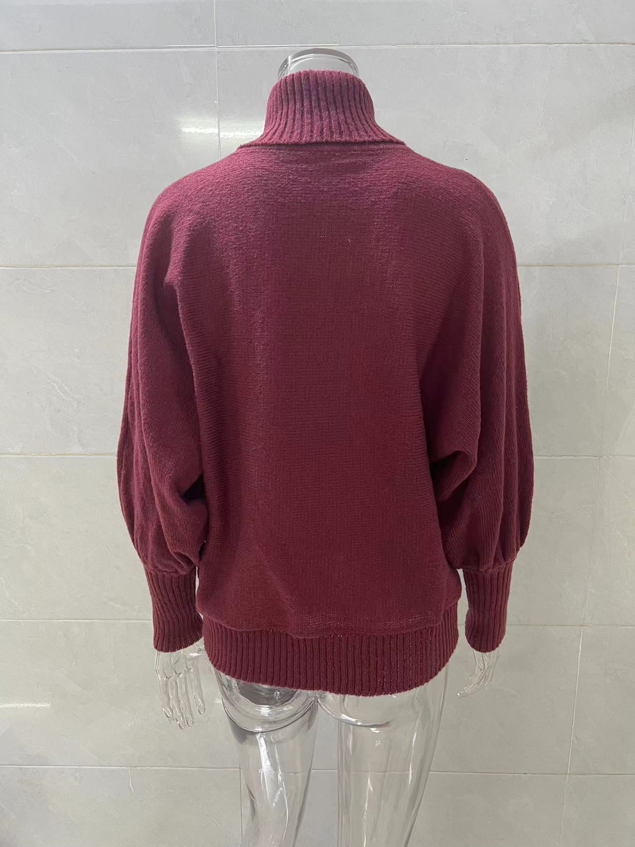 Casual High Neck Winter Loose Knitted Sweaters-Sweater&Hoodies-Red-S-Free Shipping Leatheretro