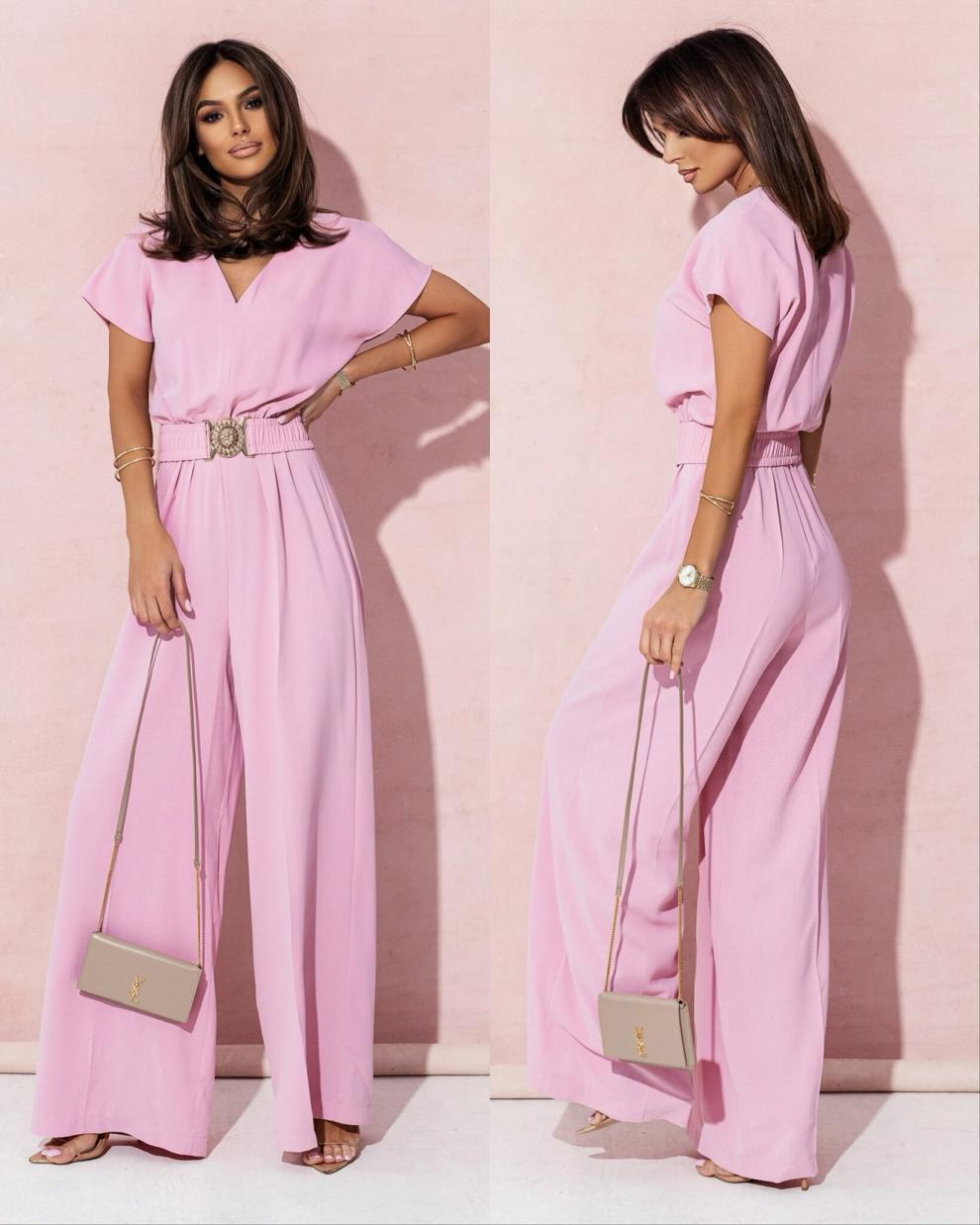 Fashion V Neck Short Sleeves Jumpsuits-dresses-Pink-S-Free Shipping Leatheretro