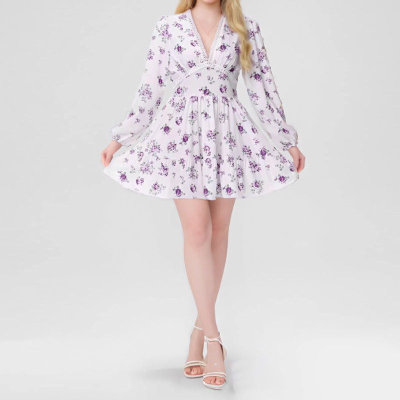 Elegant Sweet Summer Short Long Sleeves Short Dresses-dresses-Purple-S-Free Shipping Leatheretro