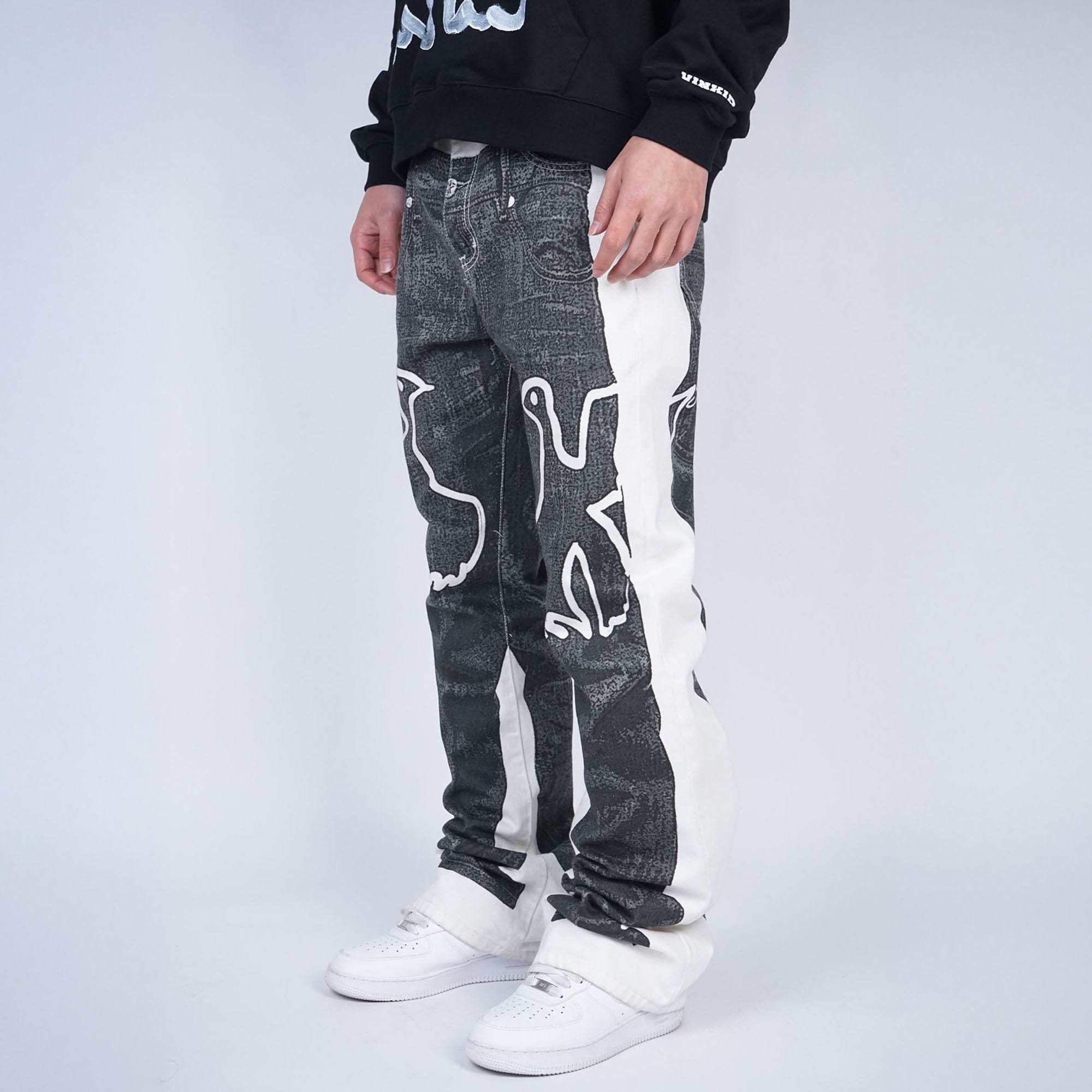 VINKID Faux-Layered Dove Graphic Contrast Panel Jeans-Jeans-S-Free Shipping Leatheretro