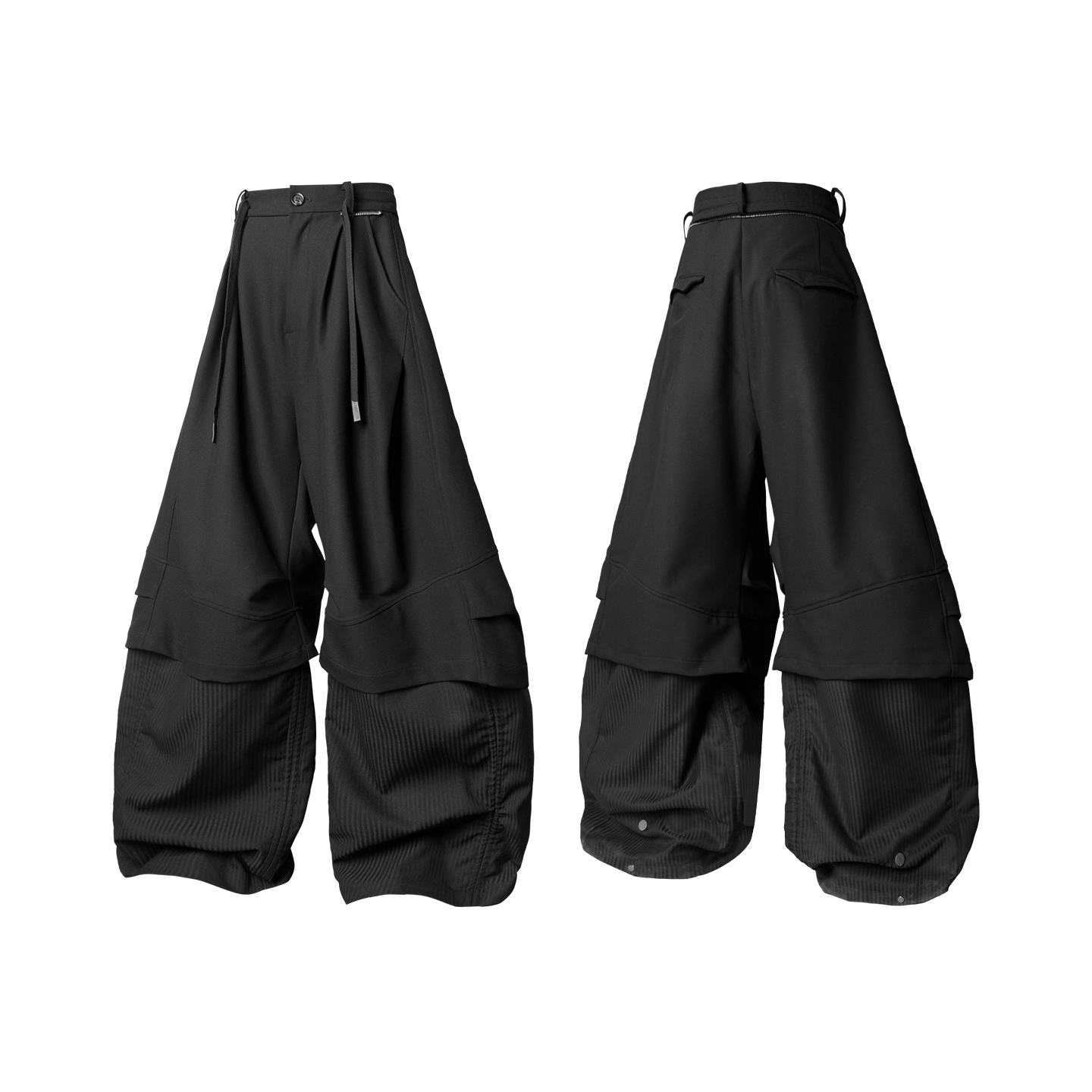 RELABEL Double-Layer Vertical & Horizontal Pleated Wide-Leg Trousers-Brown-XS-Free Shipping Leatheretro