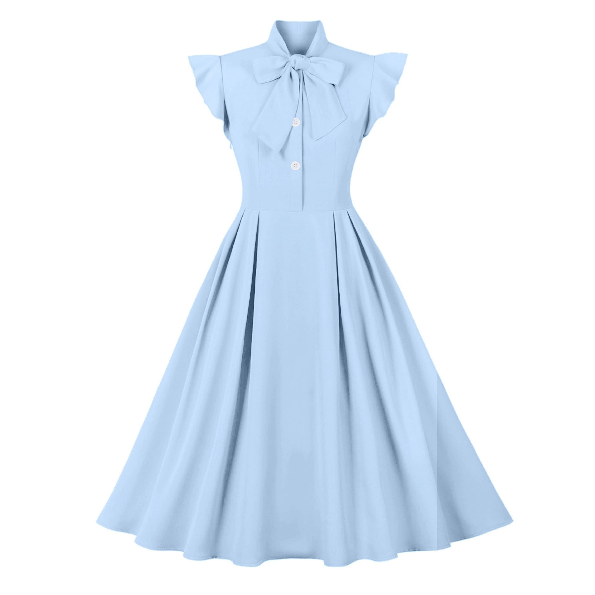 Vintage Ruffled Women Dresses-Dresses-Blue-S-Free Shipping Leatheretro