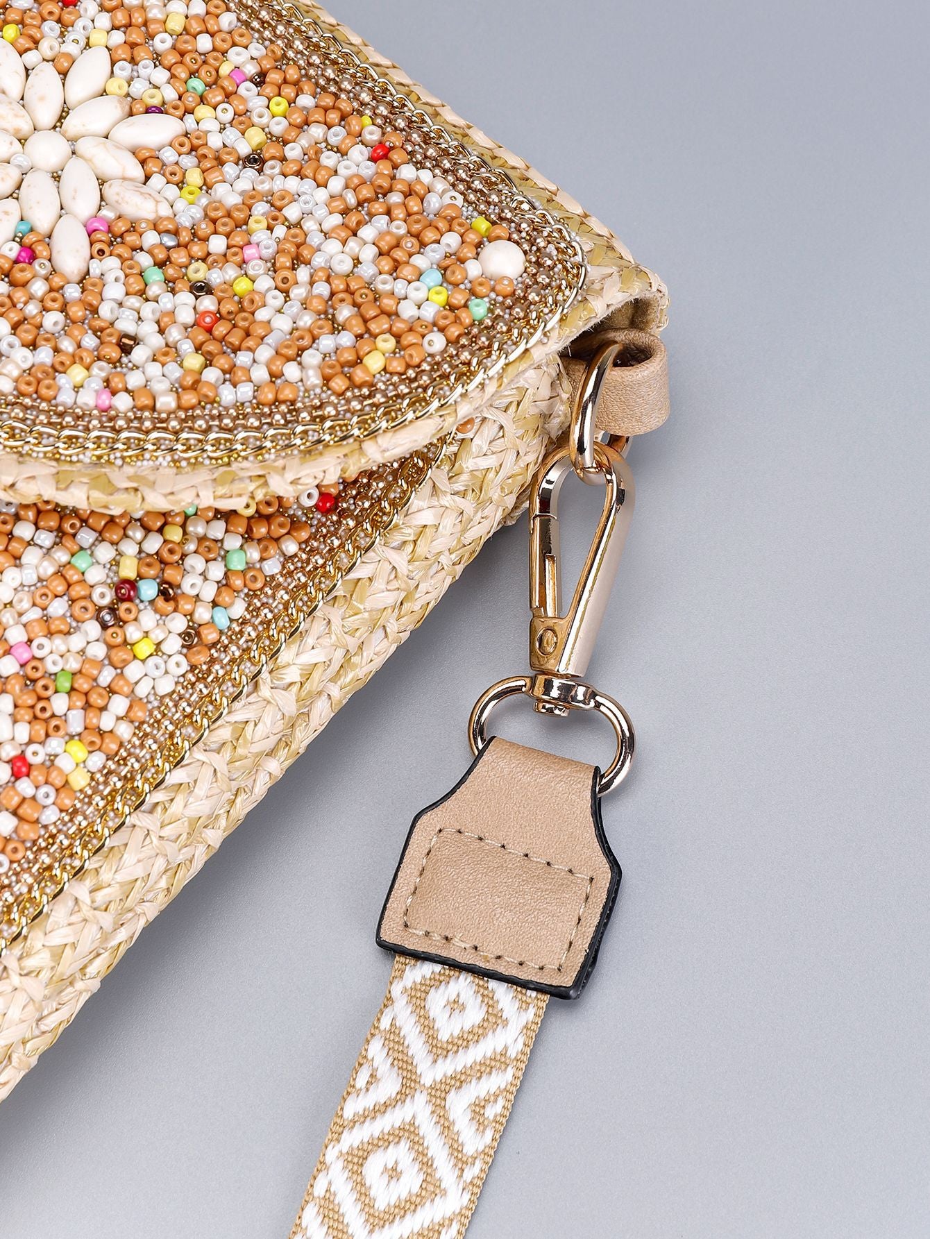 Woven Straw Crossbody Bag with Beaded Detail-1#-13*3.5*19-Free Shipping Leatheretro