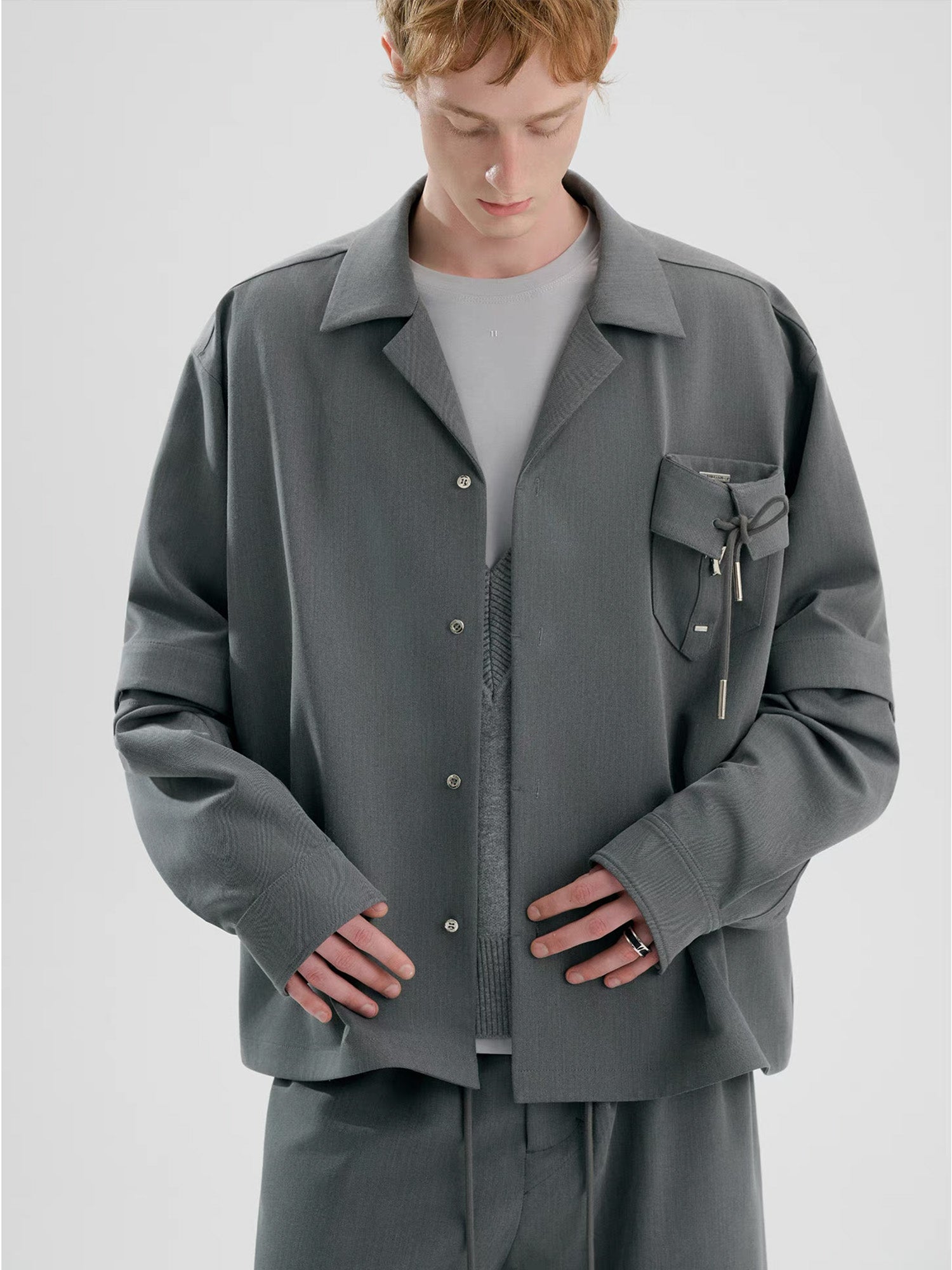 TIWILLTANG Detachable-Sleeve Tie-Pocket Shirt-Jacket-S-Blue-Free Shipping Leatheretro