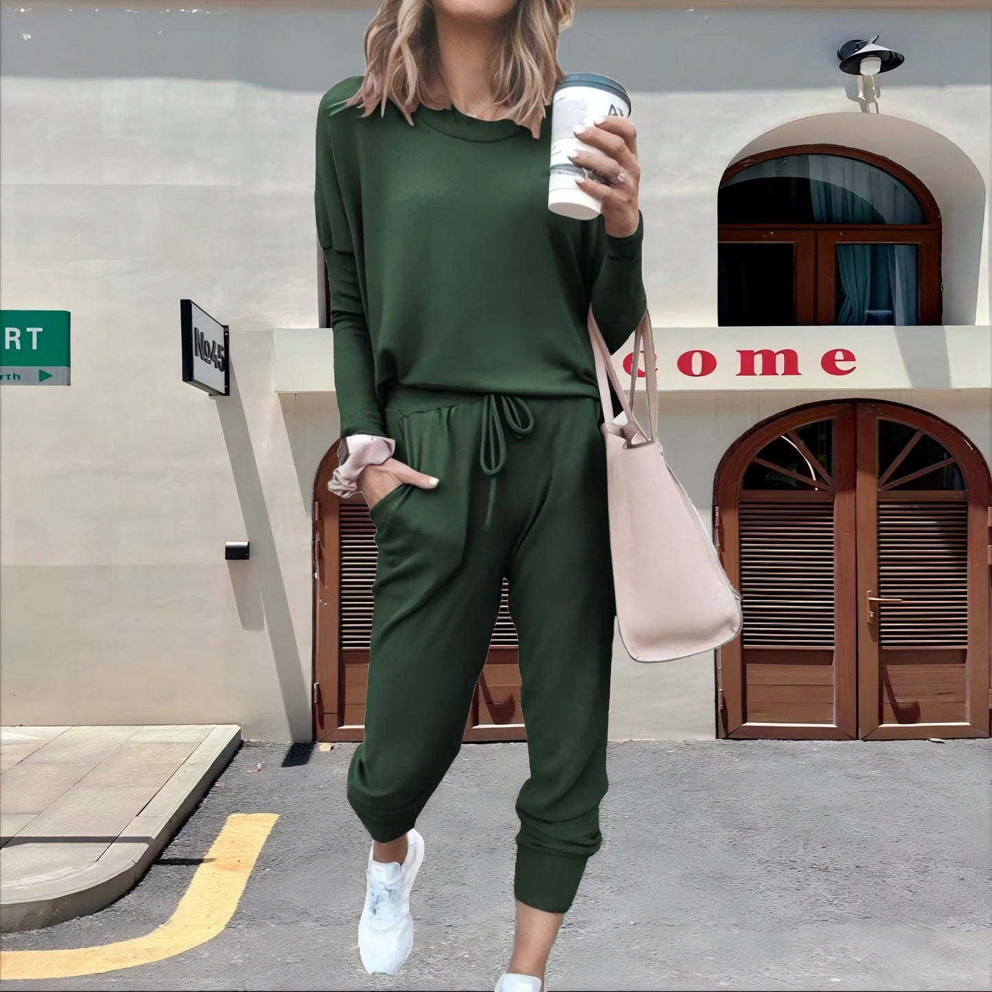 Casual Fall Long Sleeves Blouses and Pants-Suits-Dark Green-S-Free Shipping Leatheretro