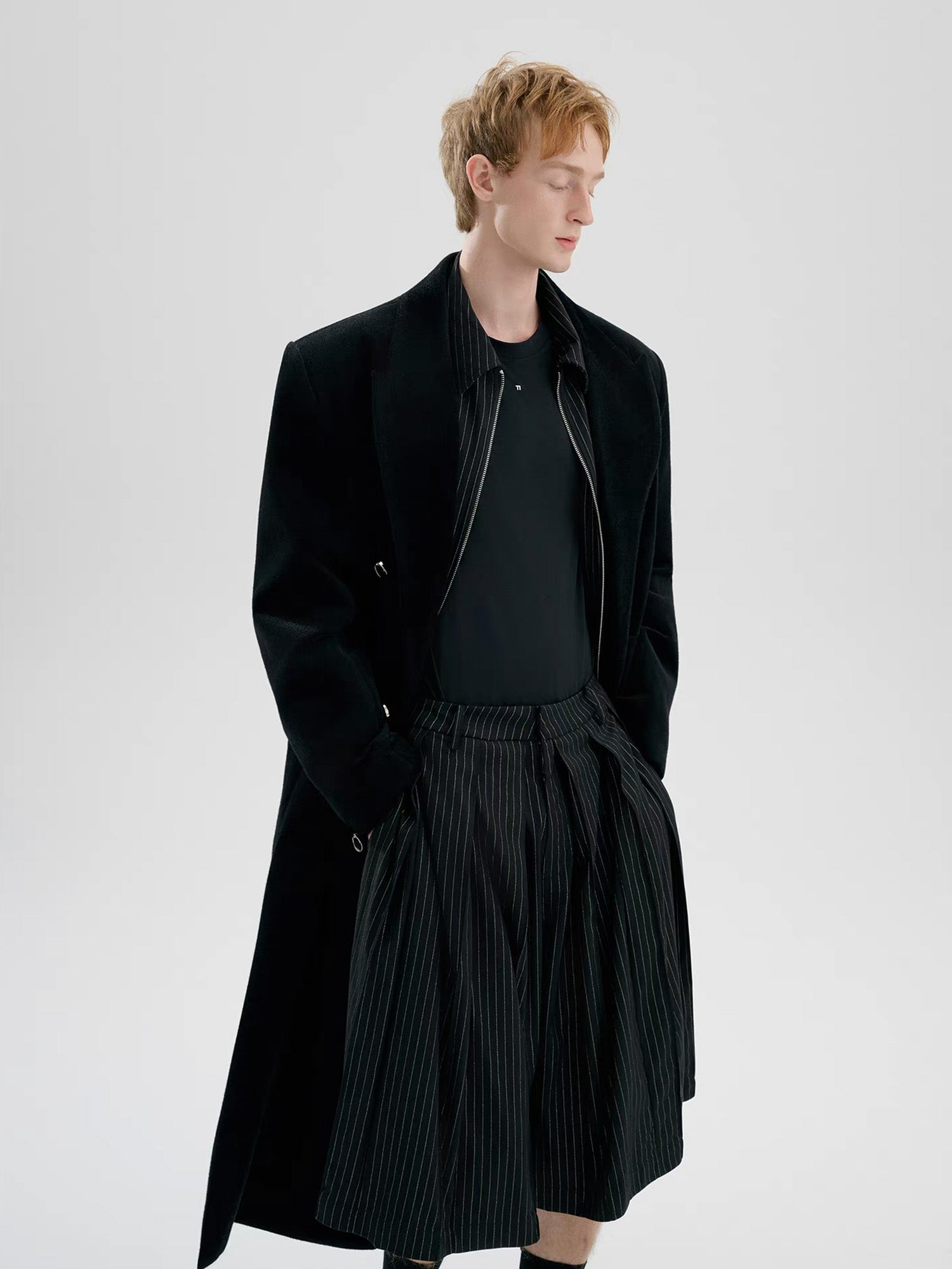 TIWILLTANG Pleated Pinstripe Skirt Shorts-Shorts-S-Black-Free Shipping Leatheretro