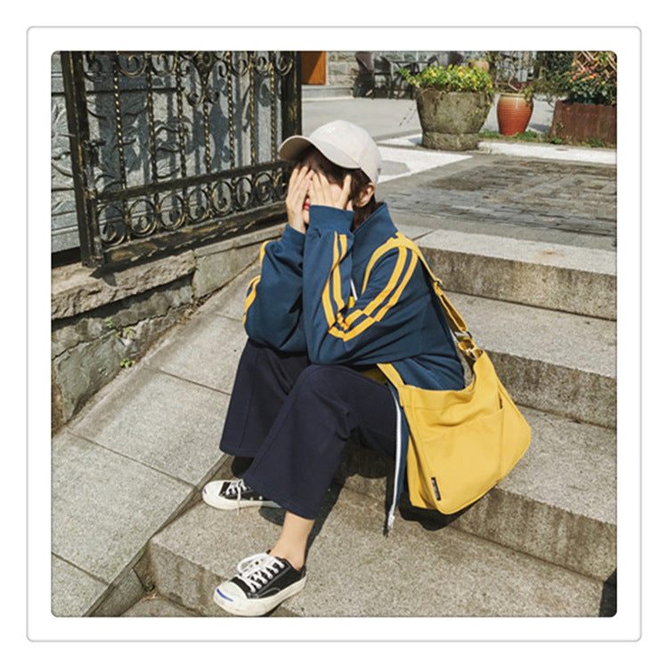 Solid Color Casual Canvas Tote Bag for Women-Yellow-Free Shipping Leatheretro