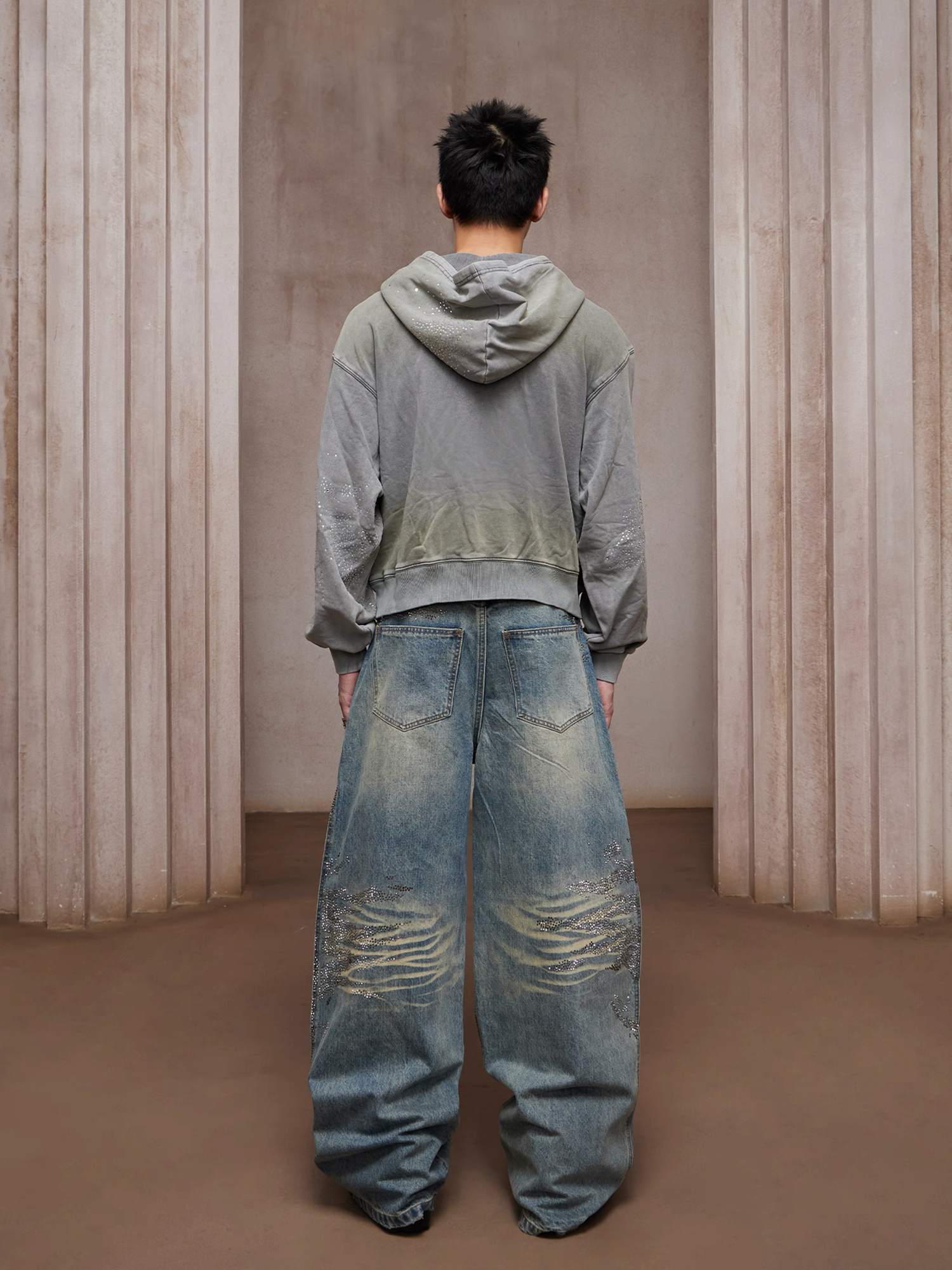 DND4DES Dirty-Washed Diamond Wide-Leg Jeans Blue-Jeans-XS-Free Shipping Leatheretro