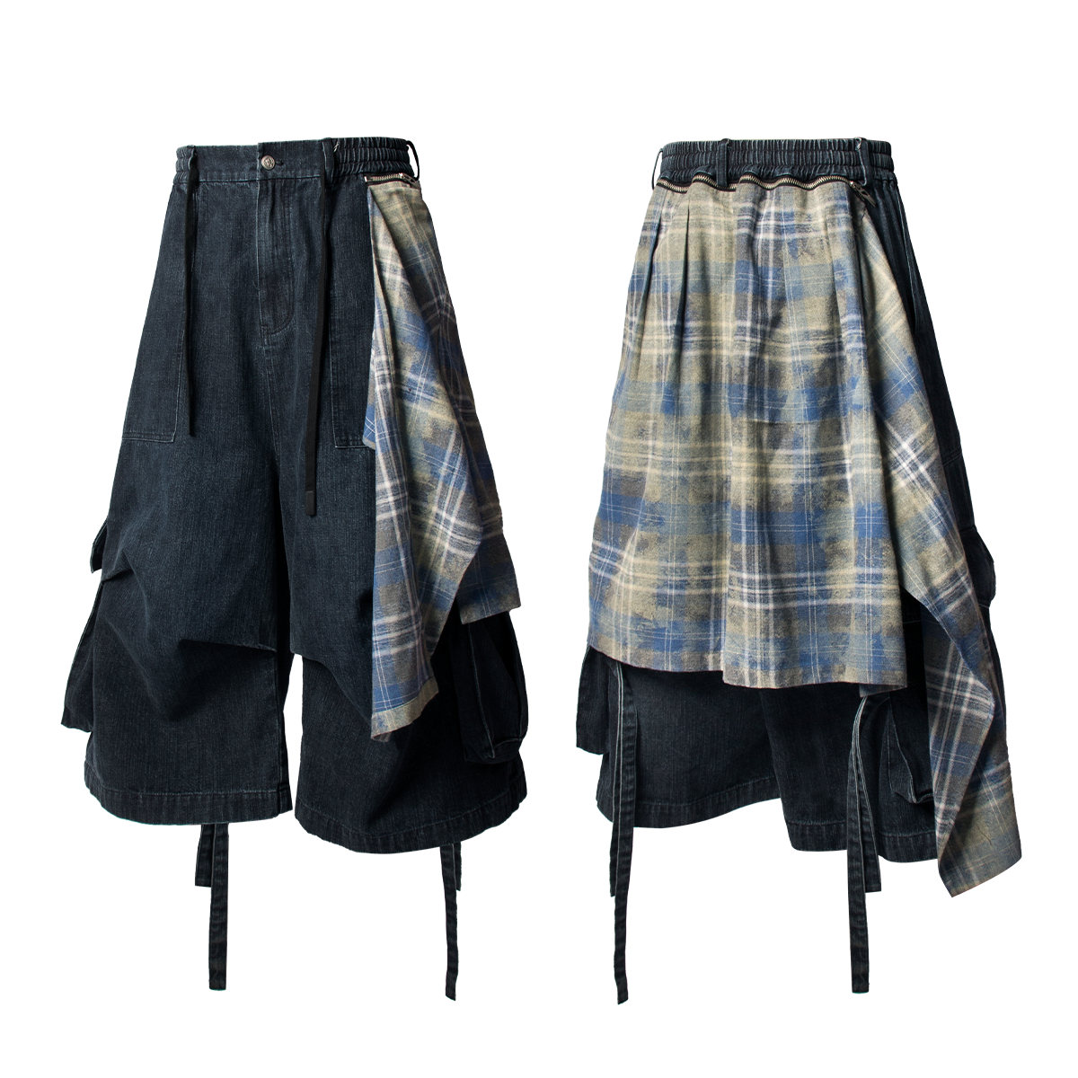 RELABEL Detachable Frill Tie-Detail Washed Denim Shorts - Distressed Blue Jeans-Blue-XS-Free Shipping Leatheretro