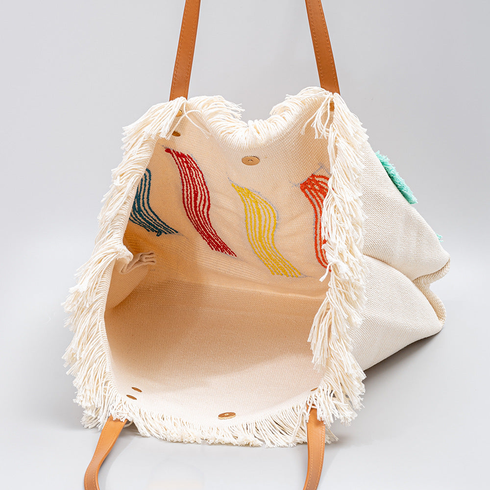 Premium Canvas Rainbow Handbag with Large Capacity Tote Bag-YX23004-1-50*10*32CM-Free Shipping Leatheretro