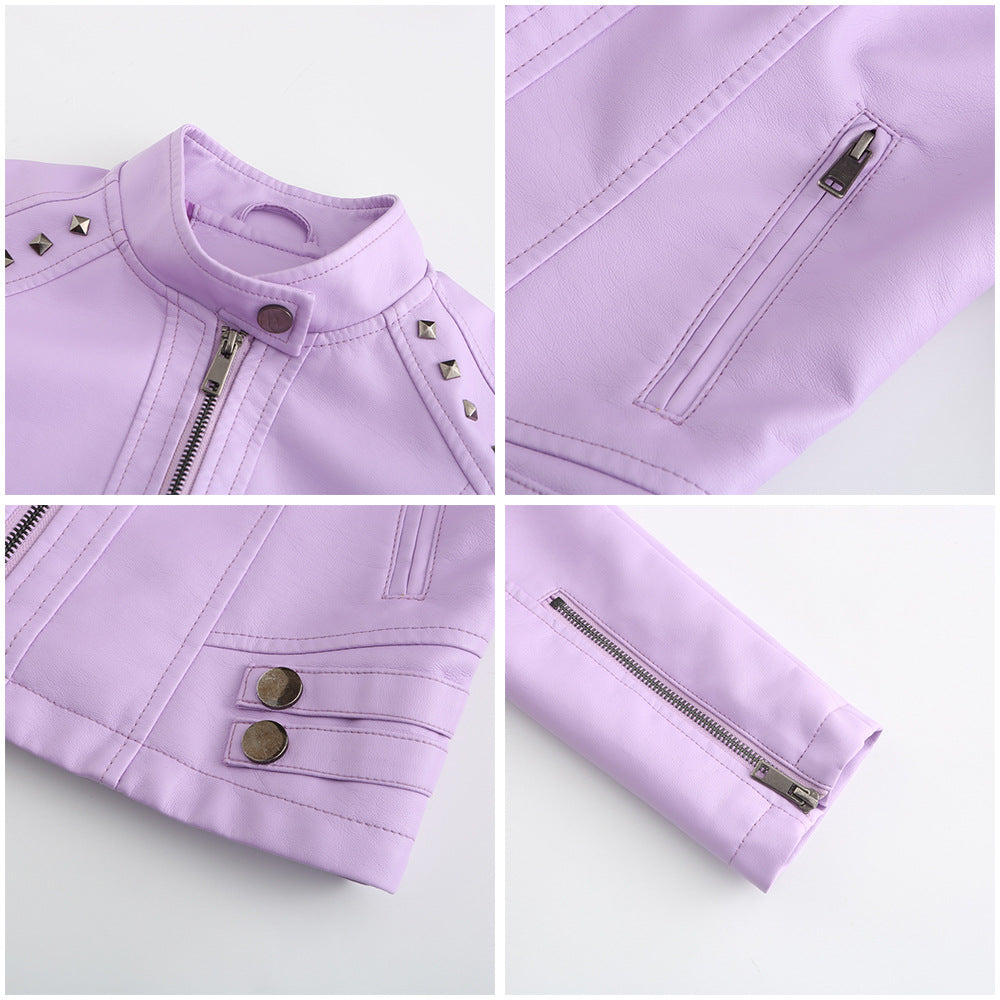 Women's Rivet Punk Biker Jacket-black-EU(XS)-Free Shipping Leatheretro