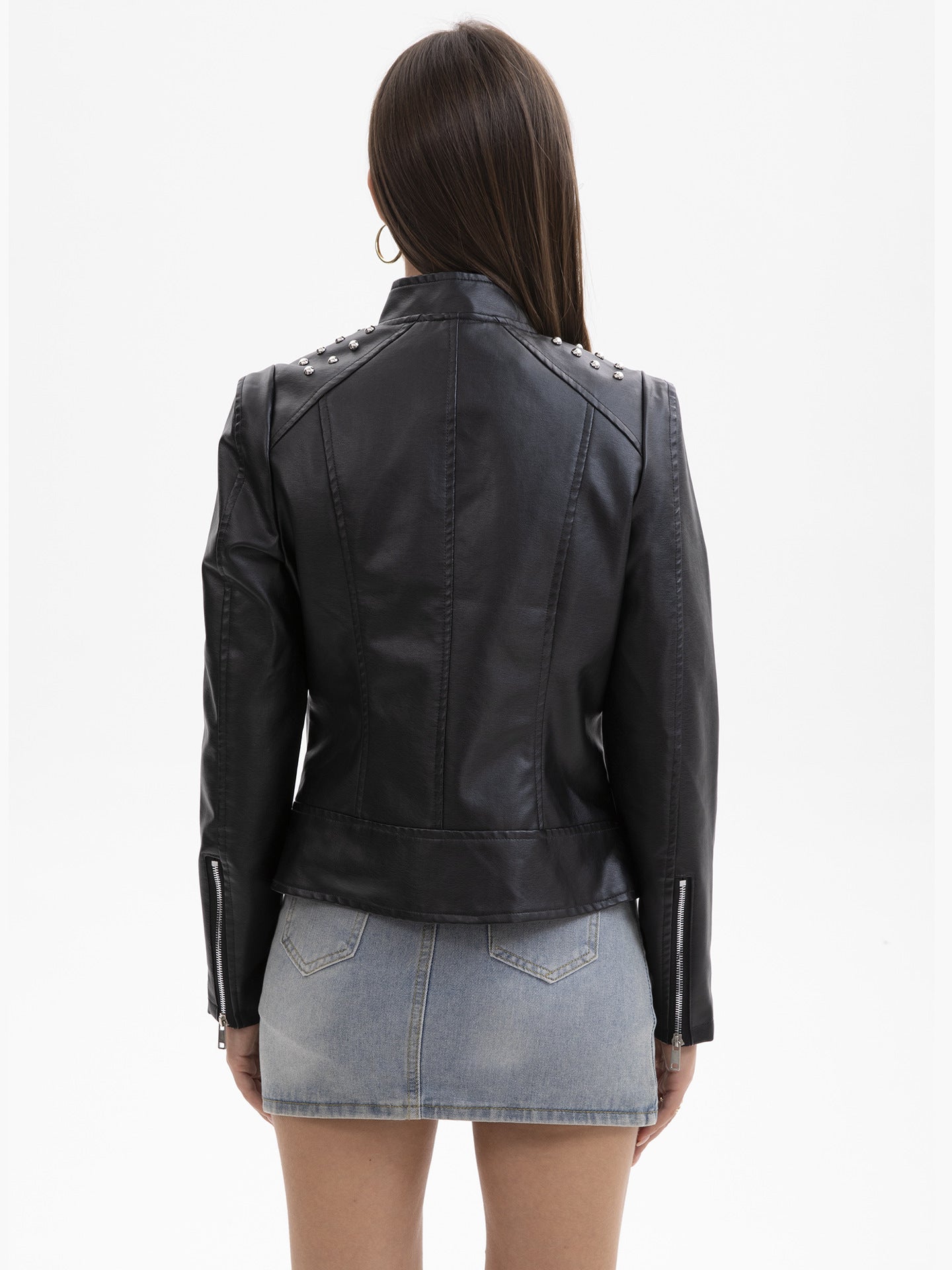 Women's Studded Faux Leather Jacket-black-XS-Free Shipping Leatheretro