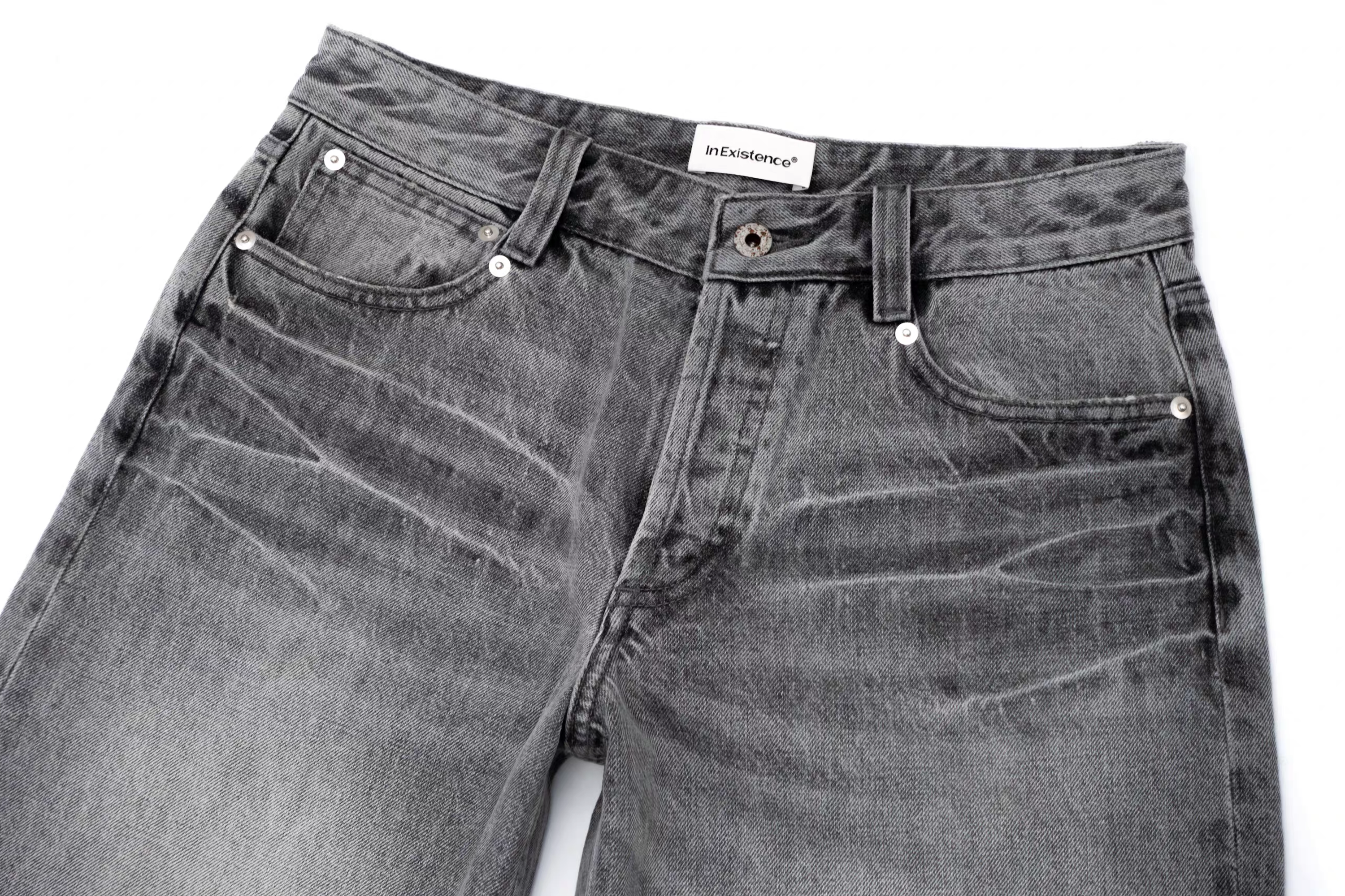 IN EXISTENCE x i Washed Lightning Fade Wide-Leg Jeans Gray-Jeans-XS (0)-Free Shipping Leatheretro