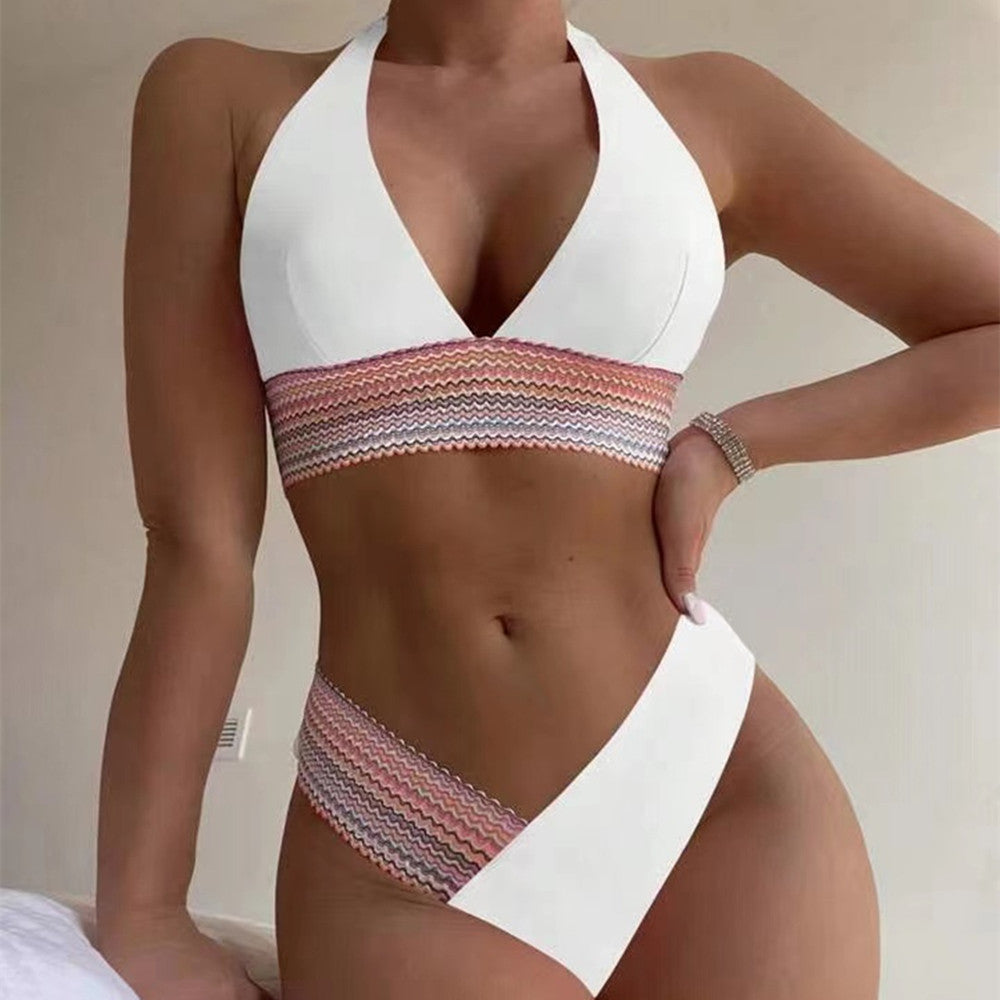 Sexy Halter Neckline Bikini Swimsuits-Swimwear-White-S-Free Shipping Leatheretro