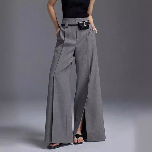 Women High Waist Wide Legs Pants-Pants-Gray-S-Free Shipping Leatheretro