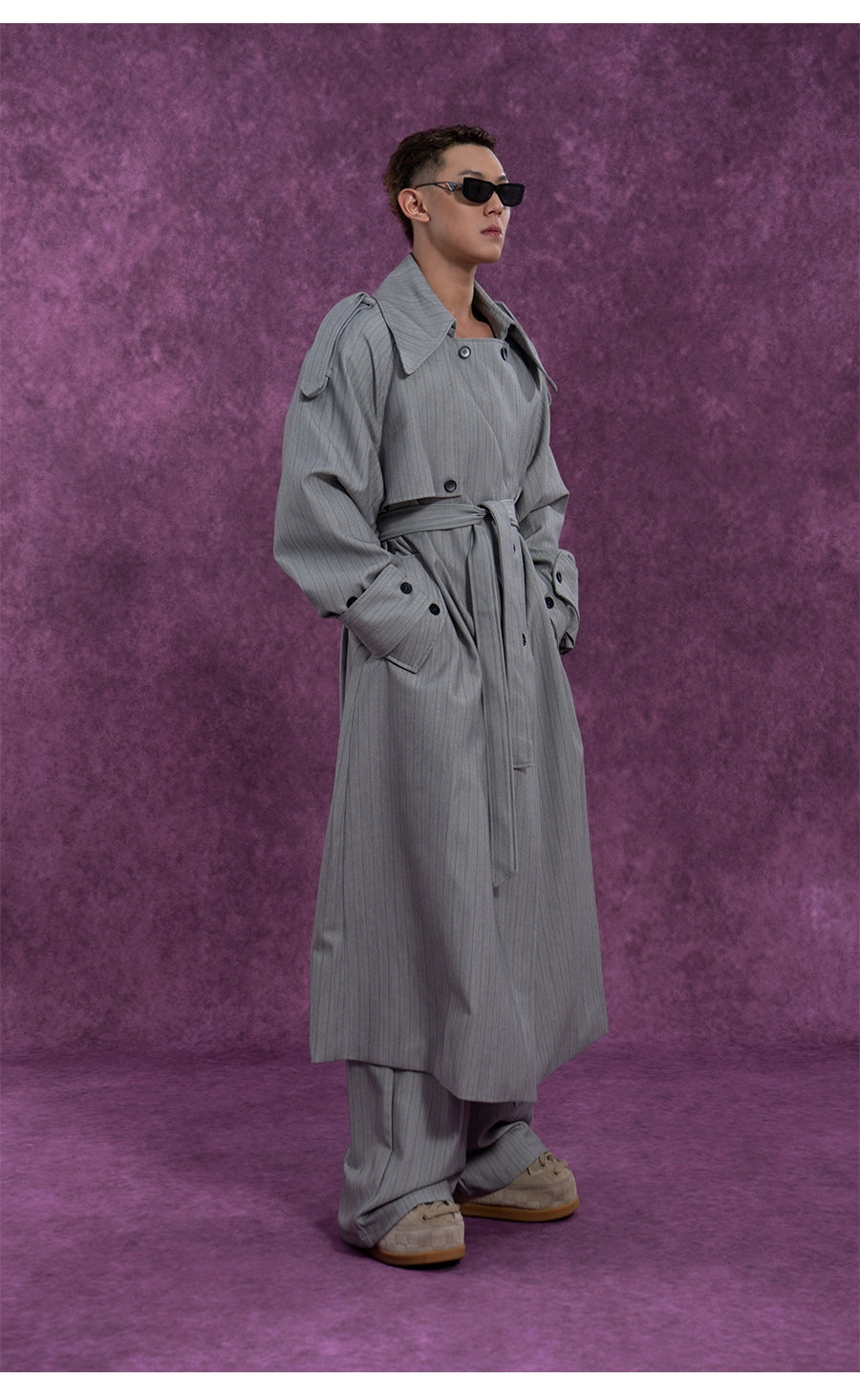 CLP Unisex Long Striped Duster Coat - Oversized Belted Trench-Coffee-S-Free Shipping Leatheretro