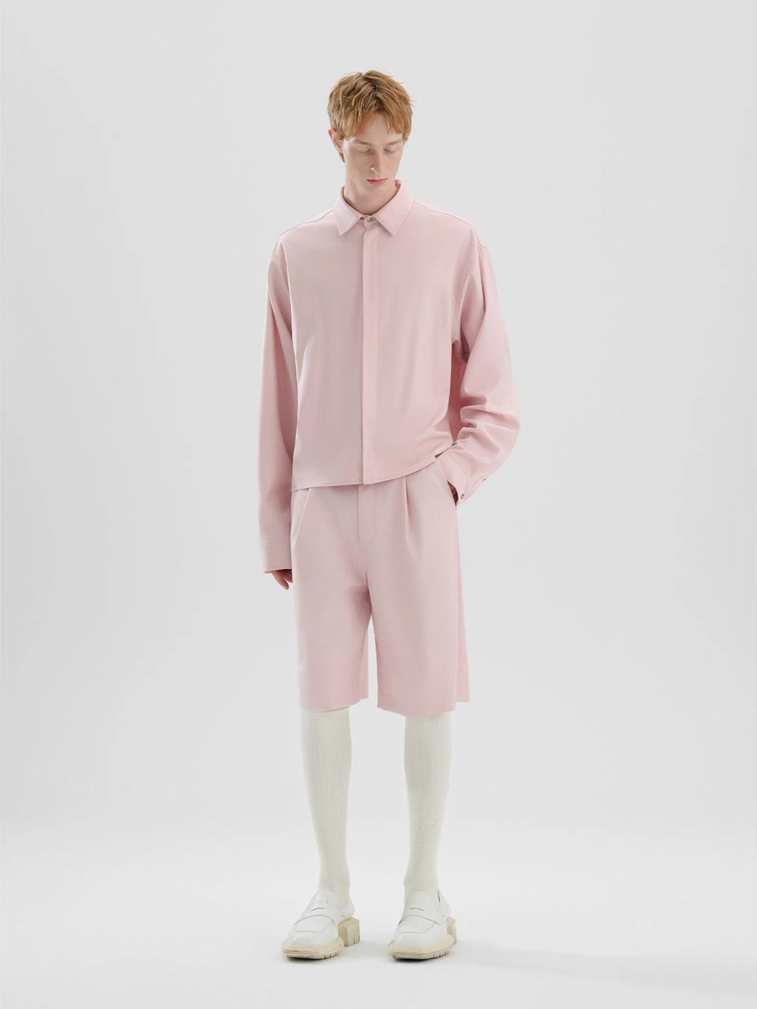 TIWILLTANG Straight-Leg Pinstripe Knee-Length Shorts White/Pink-Shorts-S-Pink-Free Shipping Leatheretro