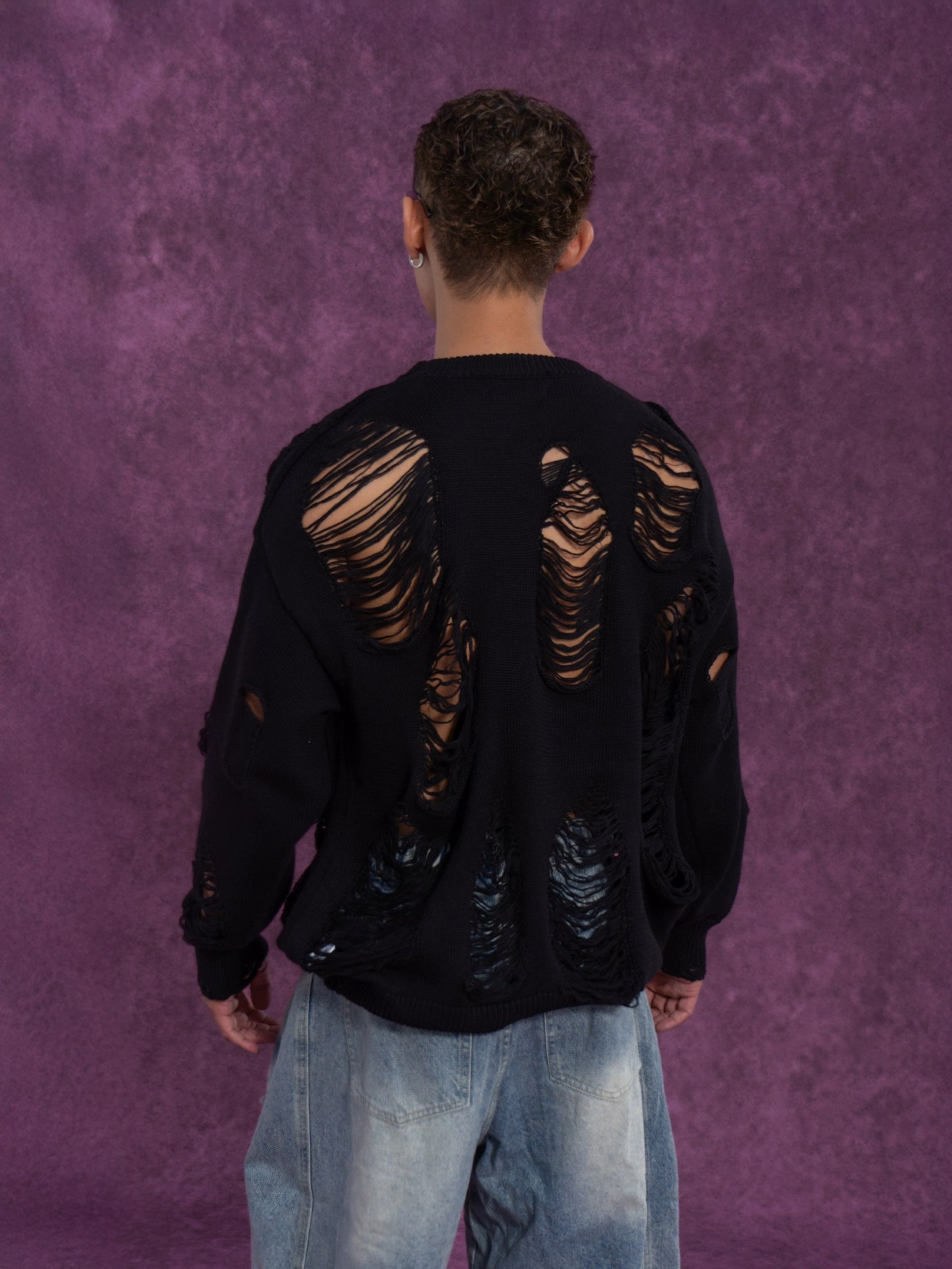 CLP Unisex Distressed Knit Sweater-Black-S-Free Shipping Leatheretro