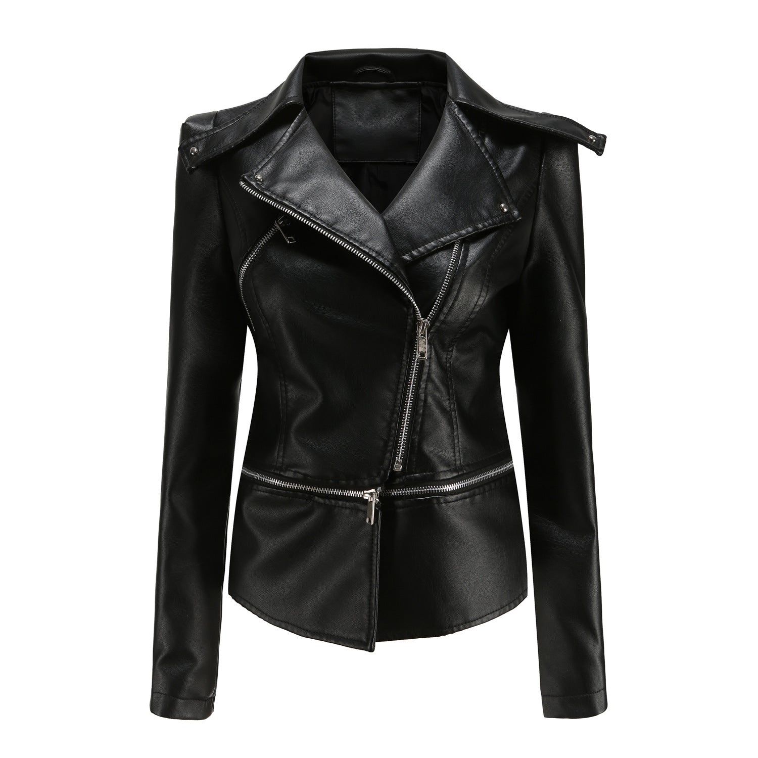 Women's Detachable Hem Faux Leather Jacket-black-S-Free Shipping Leatheretro