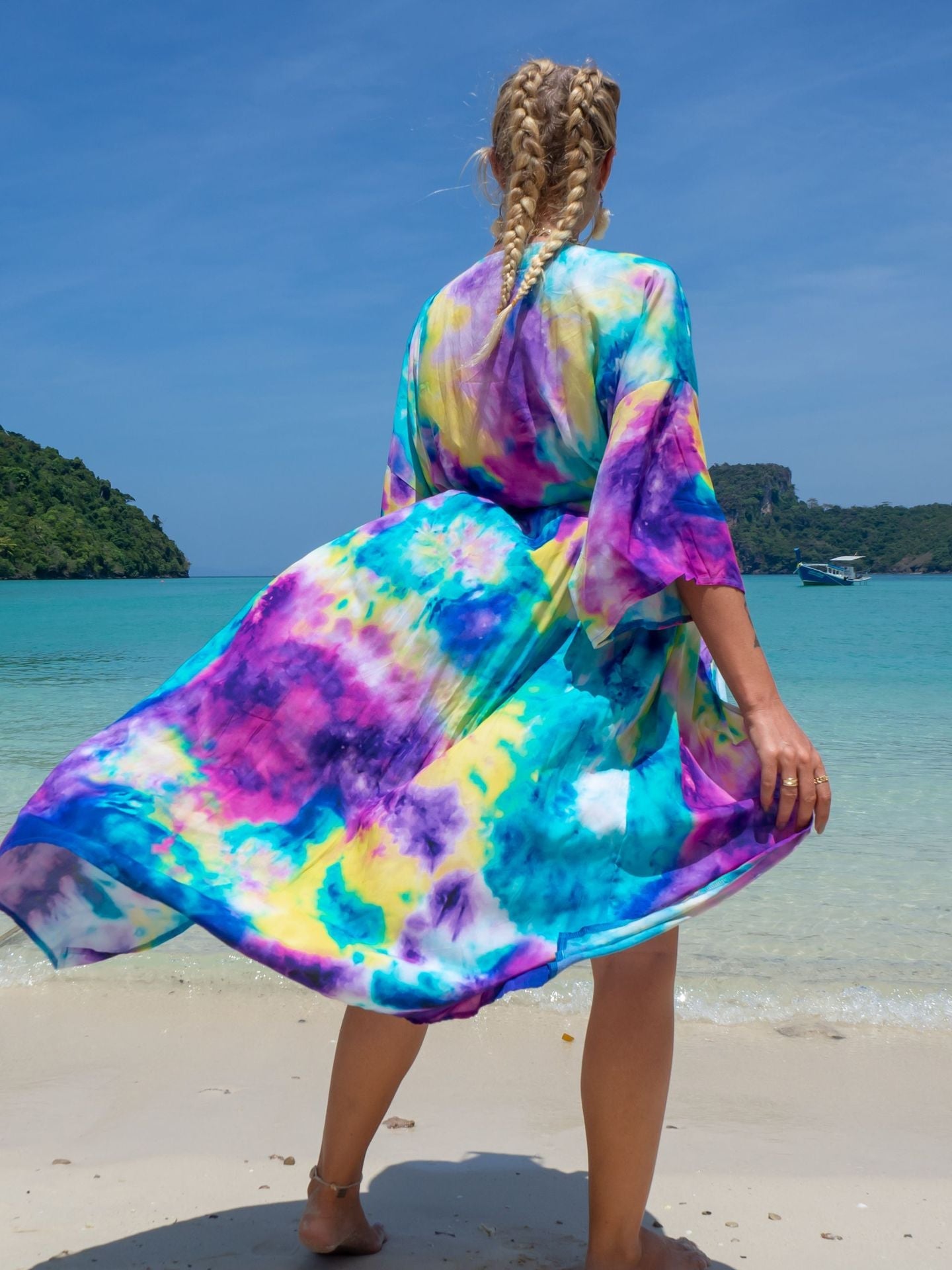 Fashion Floral Print Summer Kimono Beachwear Cover Ups-Blue Water Drop-One Size-Free Shipping Leatheretro