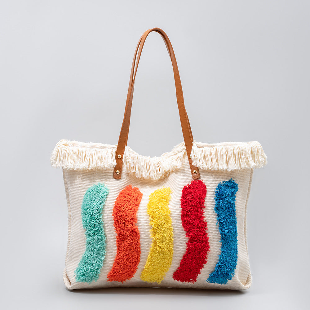 Premium Canvas Rainbow Handbag with Large Capacity Tote Bag-YX23004-2-50*10*32CM-Free Shipping Leatheretro