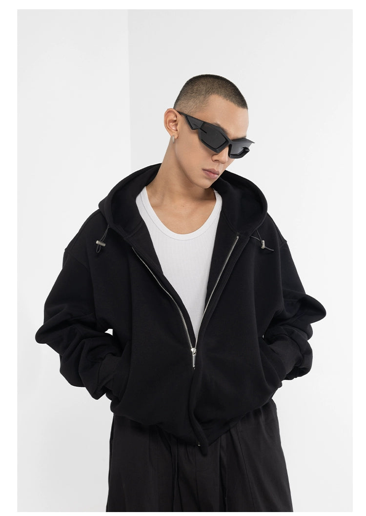 CLP Black & Grey Men's Loose Fit Zip-Up Hoodie-black-S-Free Shipping Leatheretro