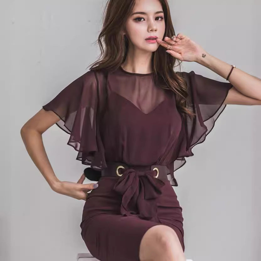 Summer Office Lady Chiffon Party Dresses-Dresses-Wine Red-S-Free Shipping Leatheretro