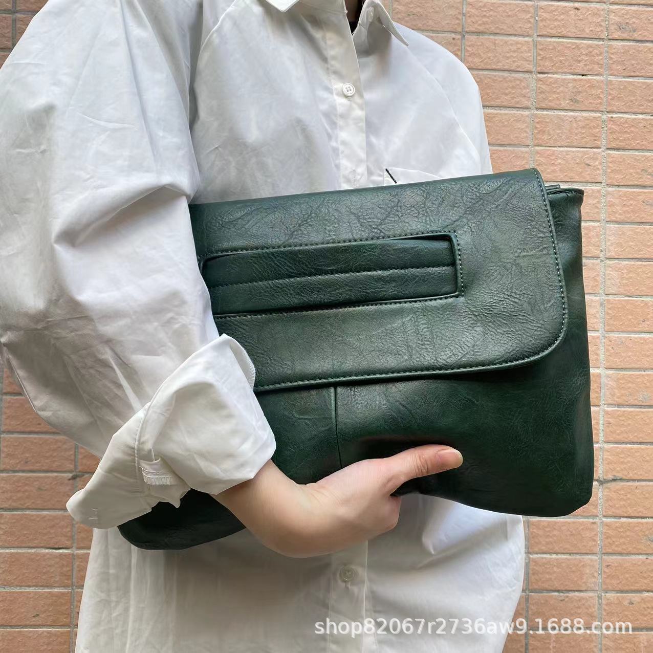 Large Capacity Faux Leather File Organizer, Shoulder Bag for Documents-Army green-Free Shipping Leatheretro