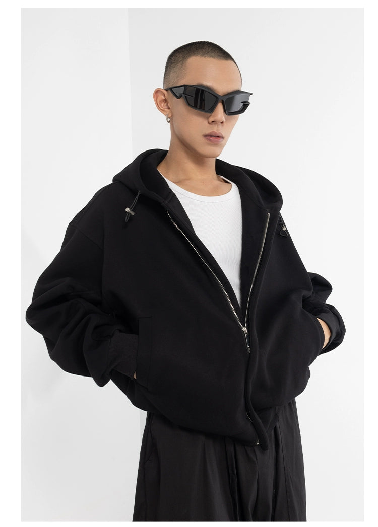 CLP Black & Grey Men's Loose Fit Zip-Up Hoodie-black-S-Free Shipping Leatheretro