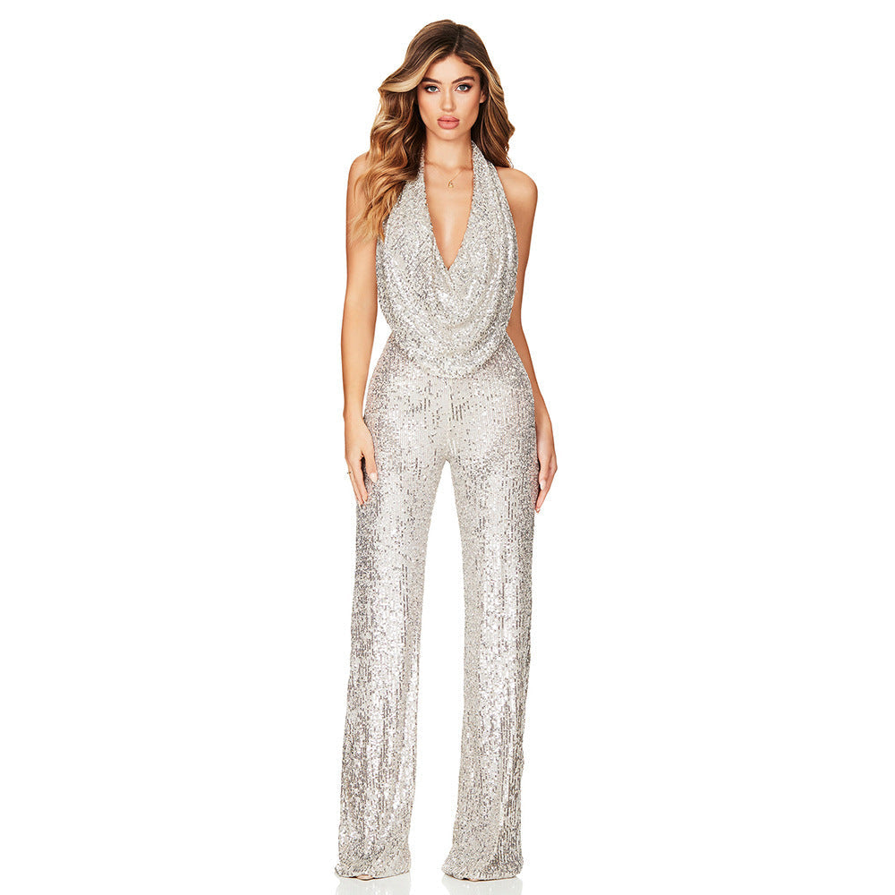 Sexy Sequined Sleeveless Jumpsuits for Party-Suits-Black-S-Free Shipping Leatheretro