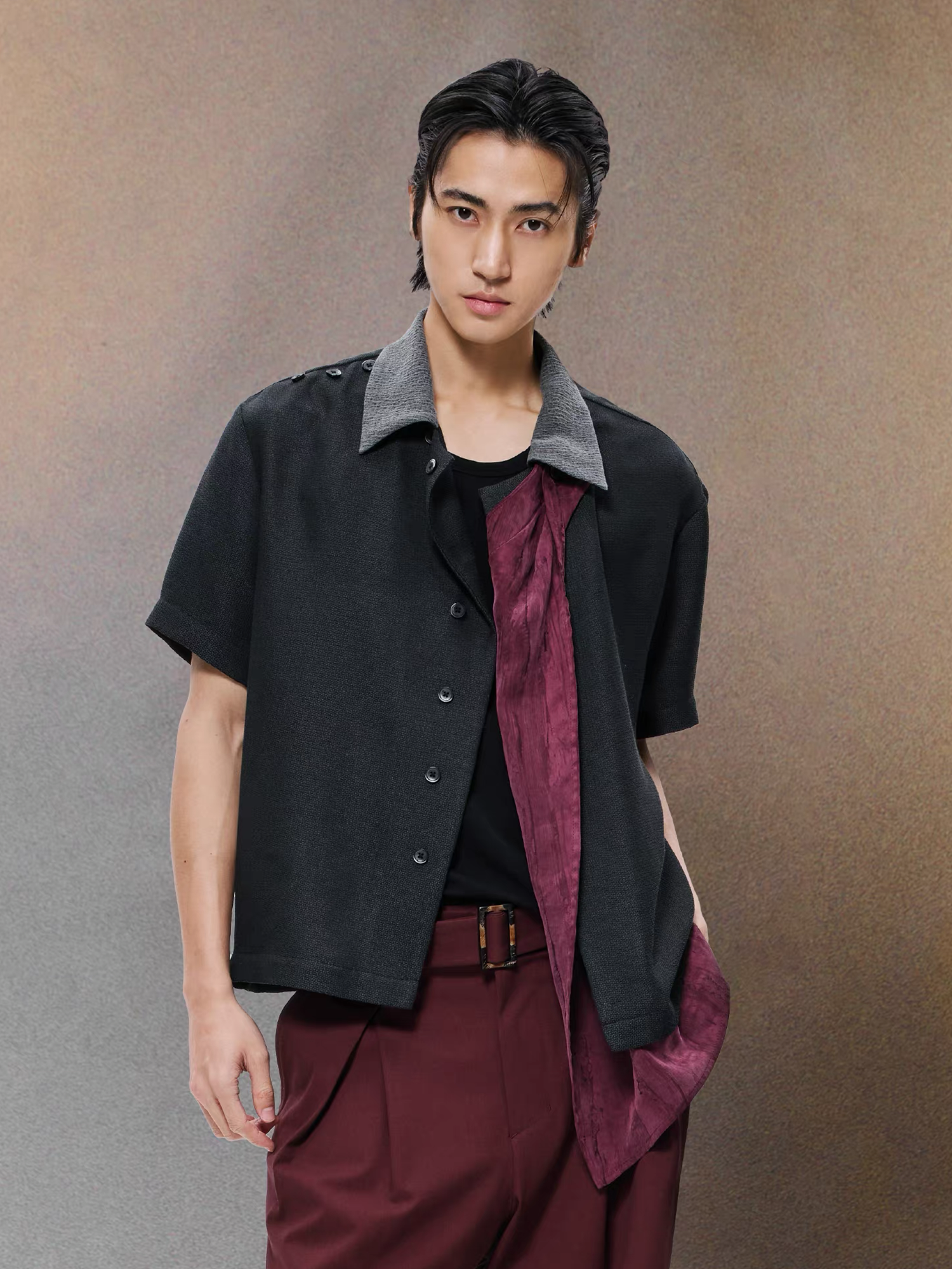 ALVNG AR ANTS Asymmetrical Contrast Spliced Linen Half Shirt-Half shirt-S-Blue-Free Shipping Leatheretro