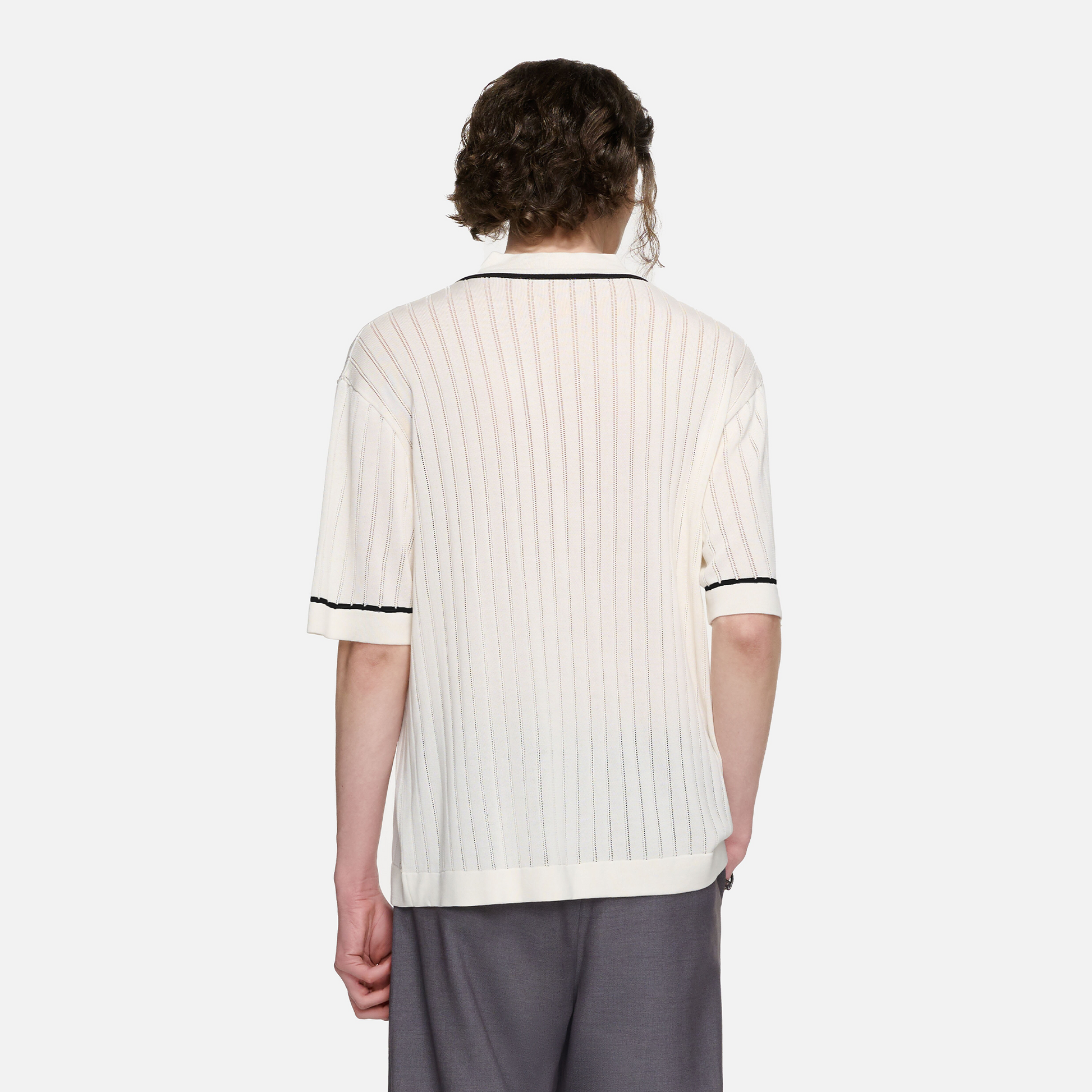 TIWILLTANG Openwork Contrast Trim Zip-Neck Knitted T Shirt-T Shirt-S-Free Shipping Leatheretro