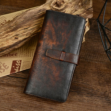 Genuine Leather Men's Vintage Distressed Multi-Card Long Wallet-Handbags, Wallets & Cases-Coffee-Free Shipping Leatheretro