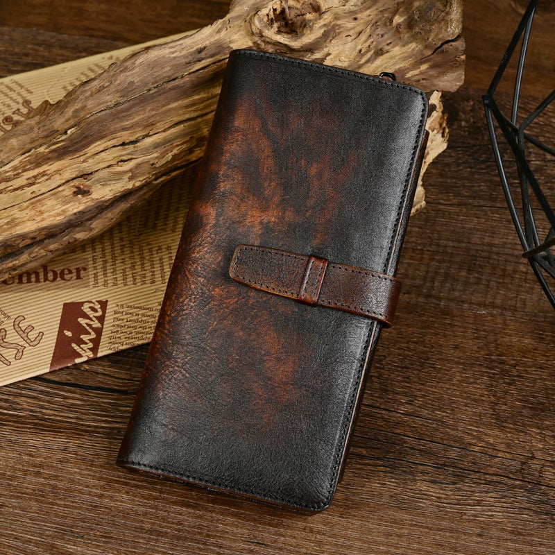 Genuine Leather Men's Vintage Distressed Multi-Card Long Wallet-Handbags, Wallets & Cases-Coffee-Free Shipping Leatheretro