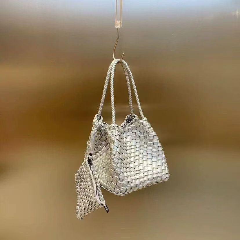 Handwoven Bag – Luxury Boho Woven Tote-Silver-Free Shipping Leatheretro