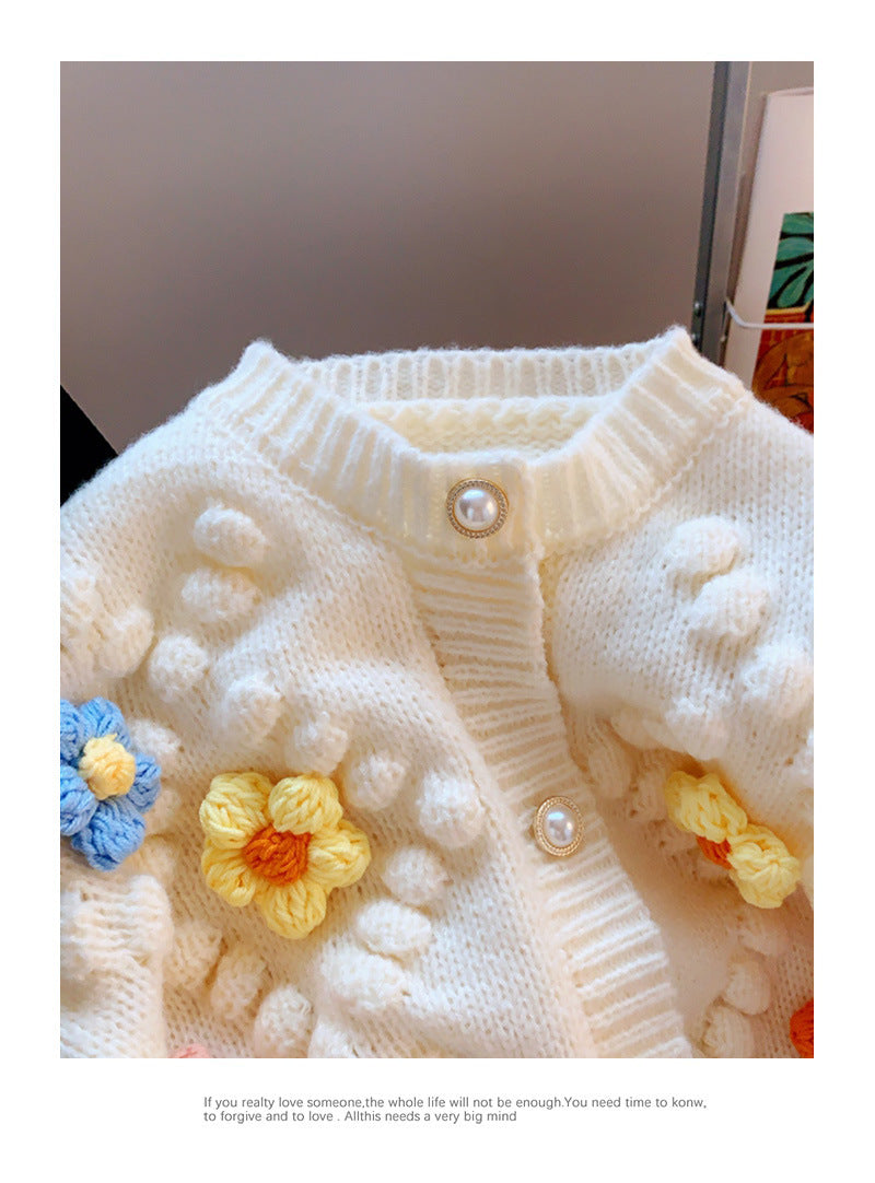 3d Designed Handmade Knitted Flower Cardigans-Shirts & Tops-Ivory-One Size-Free Shipping Leatheretro