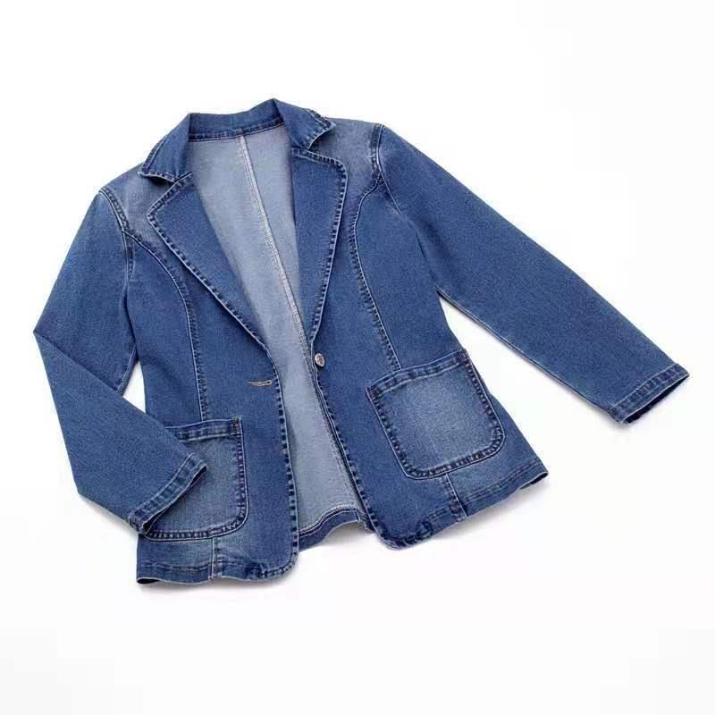 Fashion Spring Denim Blazer Jacket-Outerwear-blue-M Under 45kg-Free Shipping Leatheretro