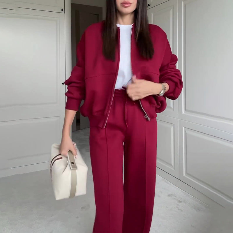 Fashion Women Spring Hoodies and Pants-suits-Wine Red-S-Free Shipping Leatheretro