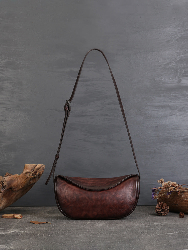Vintage Dumpling Bag – Full-Grain Cowhide Leather Handmade Shoulder Bag-crossbody bags-Coffee-Free Shipping Leatheretro