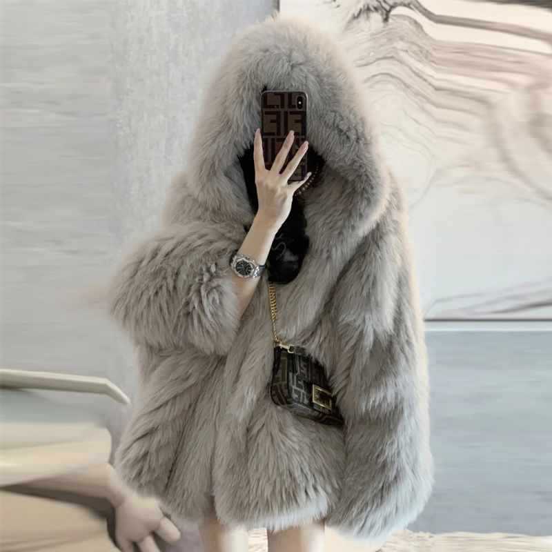 Casual Faux Fox Fur Overcoats for Women-Outerwear-Gray-S-Free Shipping Leatheretro