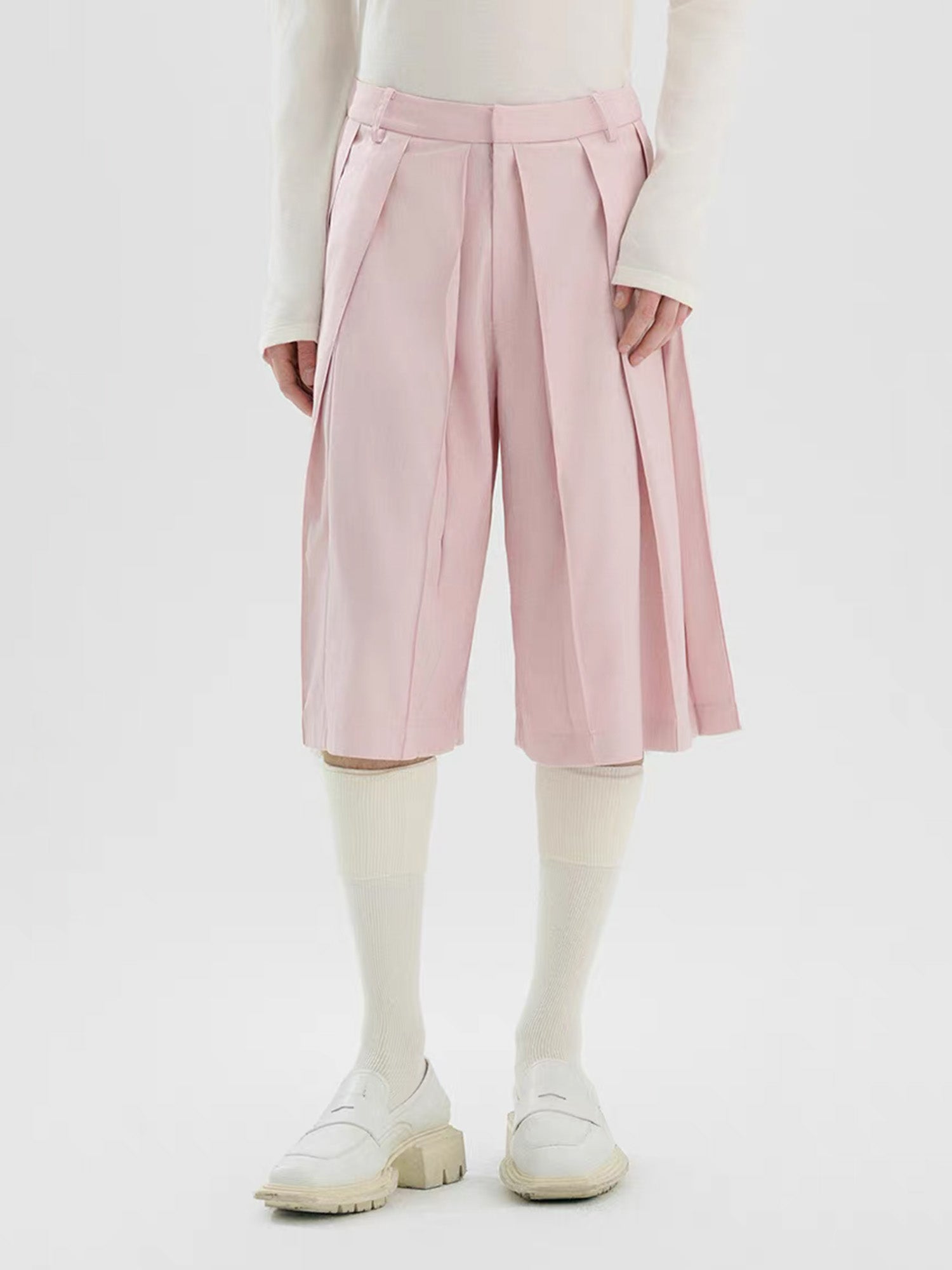 TIWILLTANG Pleated Pinstripe Skirt Shorts Pink/White-Shorts-S-White-Free Shipping Leatheretro