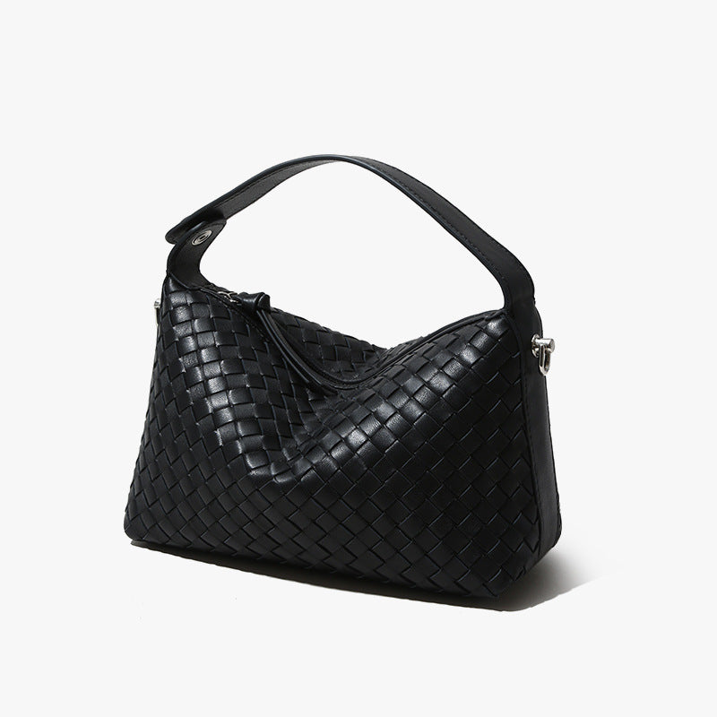 Women's Luxury Sheepskin Woven Pillow Bag-Handbags-Black-Free Shipping Leatheretro