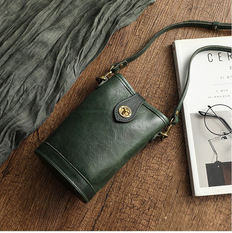 Handcrafted Vegetable-Tanned Cowhide Mini Crossbody Bag-Yellow-Free Shipping Leatheretro