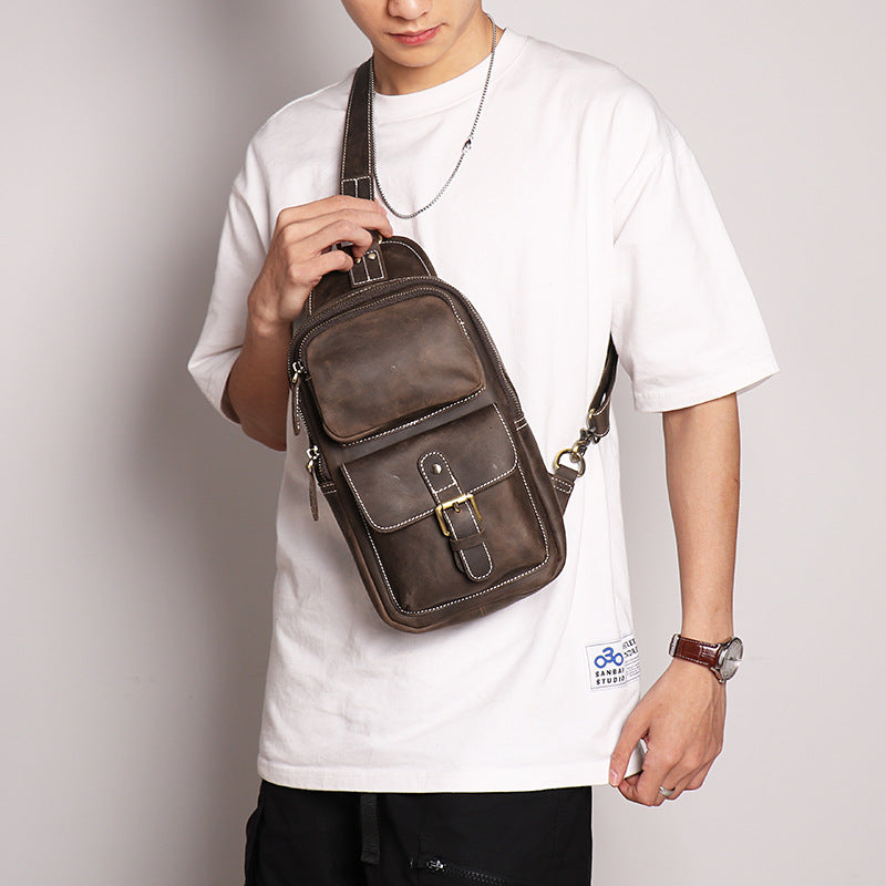 European and American Men's Crazy Horse Leather Crossbody Chest Bag-Chest Bags-Black-Free Shipping Leatheretro