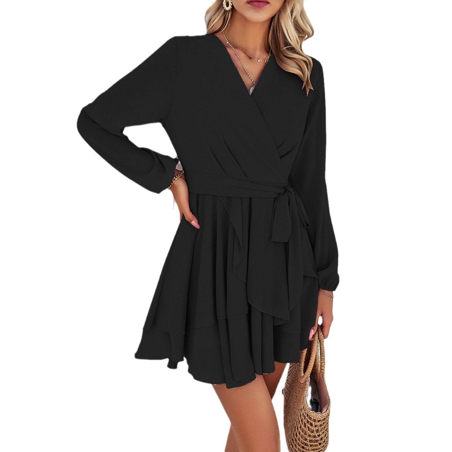 Elegant Long Sleeves Women Short Dresses-Dresses-Pink-S-Free Shipping Leatheretro