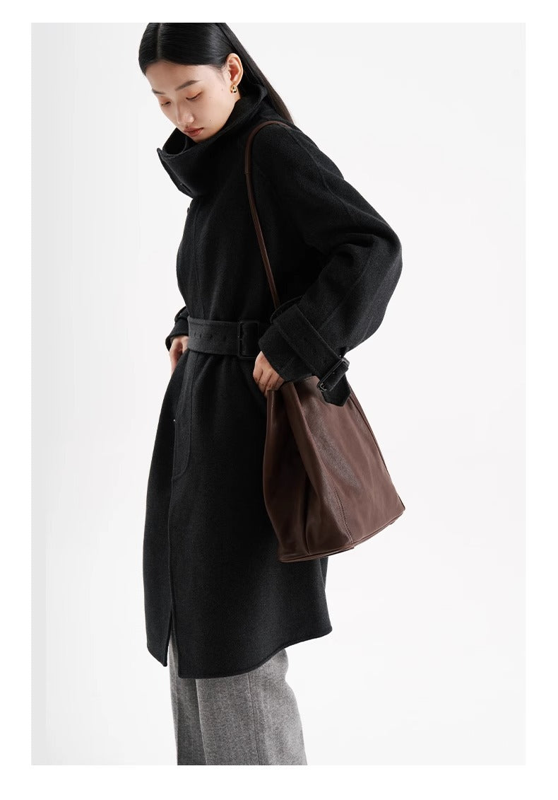 Soft Leather Bucket Tote Bag for Women-Coffee-Free Shipping Leatheretro