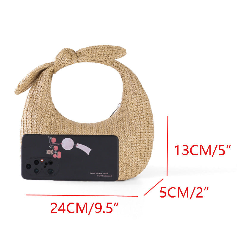 Summer Vacation Style Bow Straw Handbag-Apricot-24X13X5CM-Free Shipping Leatheretro